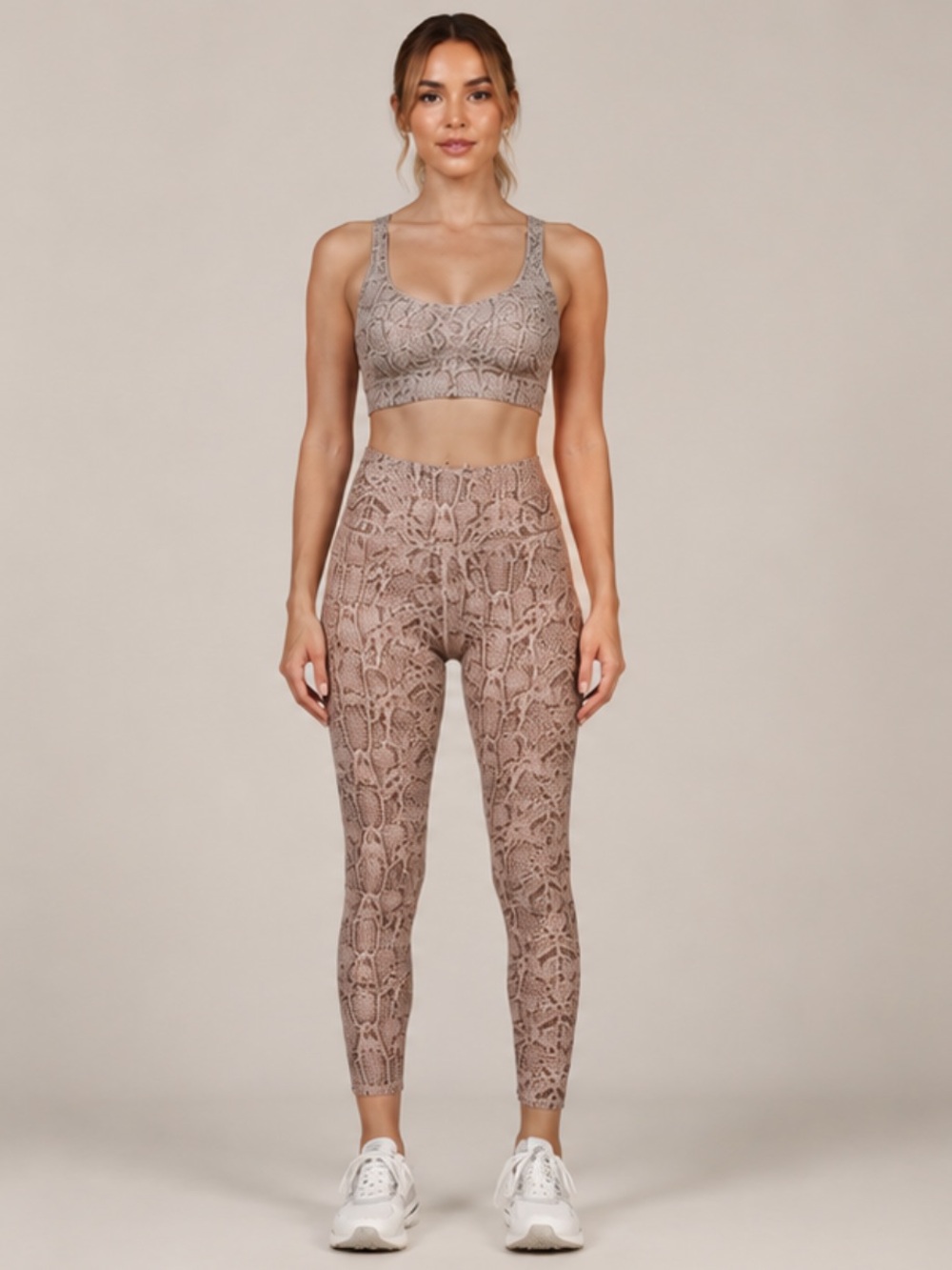 Varley Let's Move Snakeskin Leggings Tan Black High Rise Yoga Gym Size S
